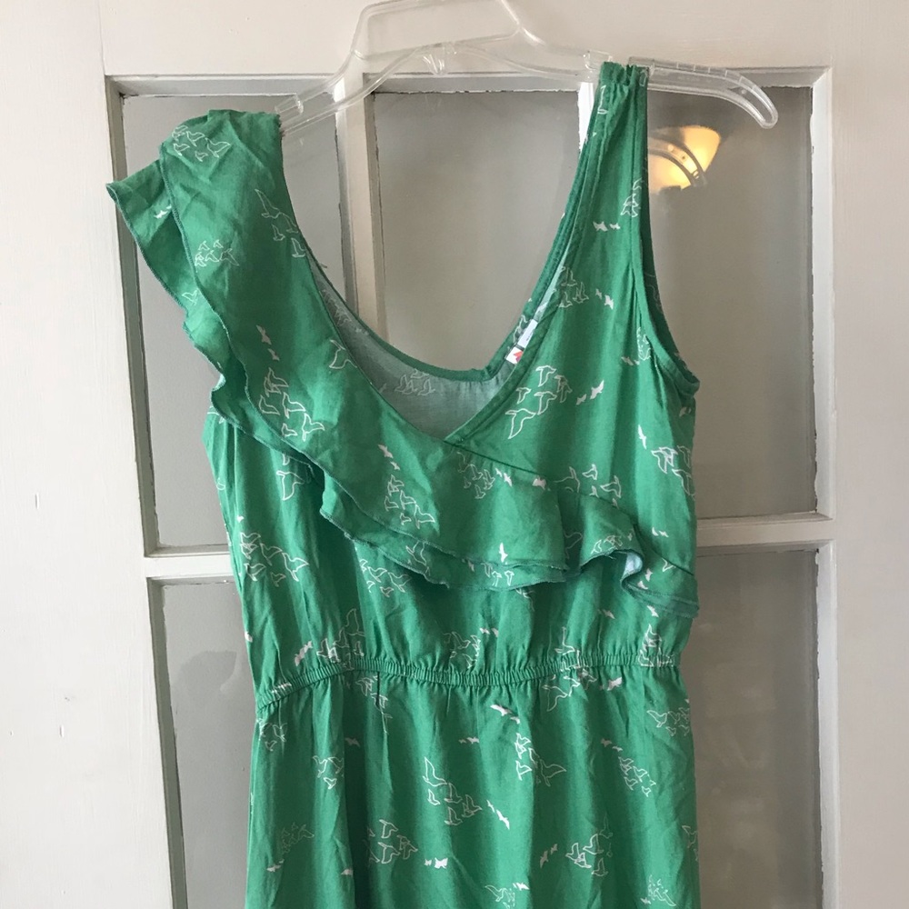 Green dress unique bird print - size M